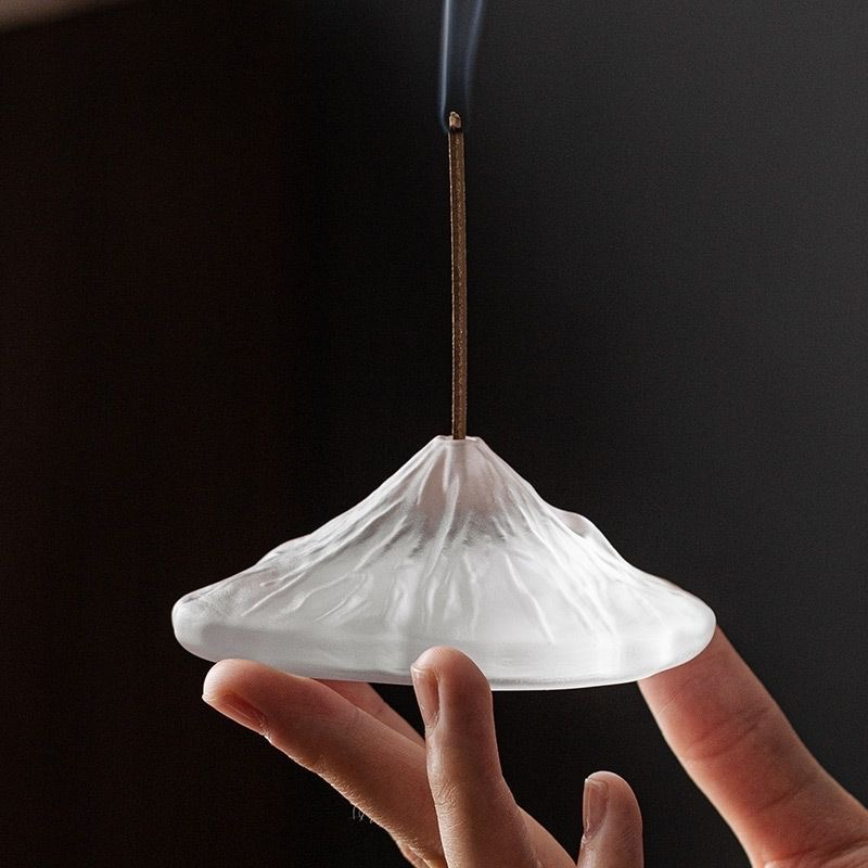 Snow Mountain Incense Holder – Handmade Liuli Glass Incense Burner, Transparent & Glazed White Options