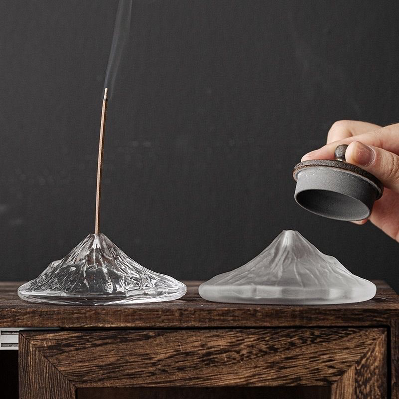 Snow Mountain Incense Holder – Handmade Liuli Glass Incense Burner, Transparent & Glazed White Options