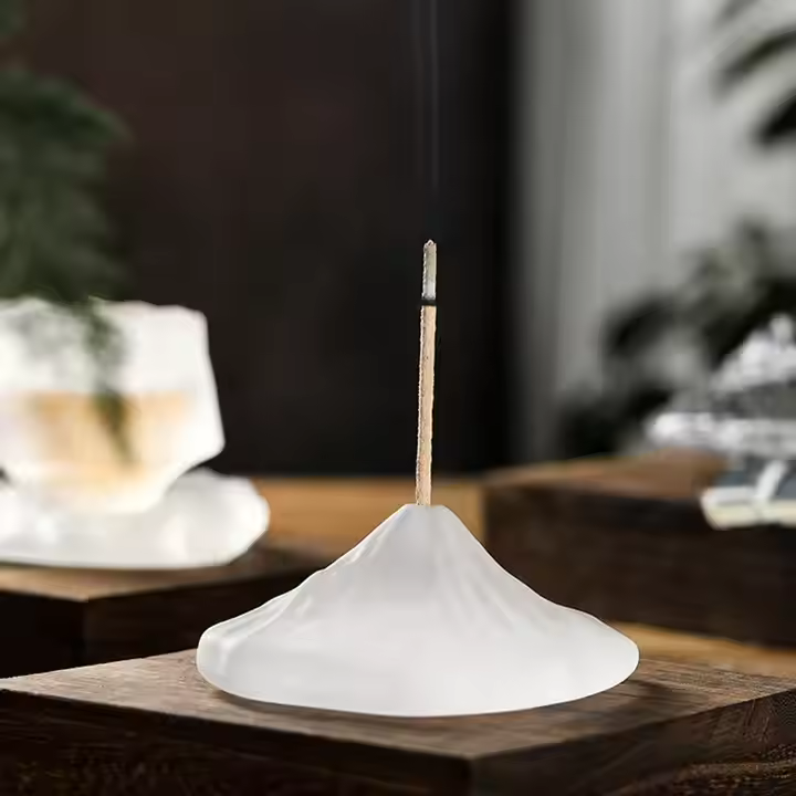 Snow Mountain Incense Holder – Handmade Liuli Glass Incense Burner, Transparent & Glazed White Options