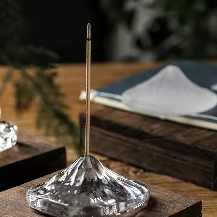 Snow Mountain Incense Holder – Handmade Liuli Glass Incense Burner, Transparent & Glazed White Options