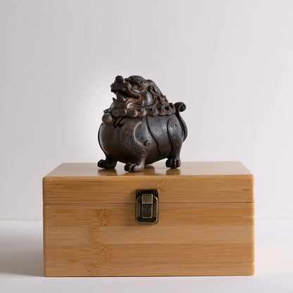 Suanni Lion Cast Iron Incense Burner – Chinese Mythical Lion Incense Holder for Sticks and Powder, Decorative Meditation Accessory